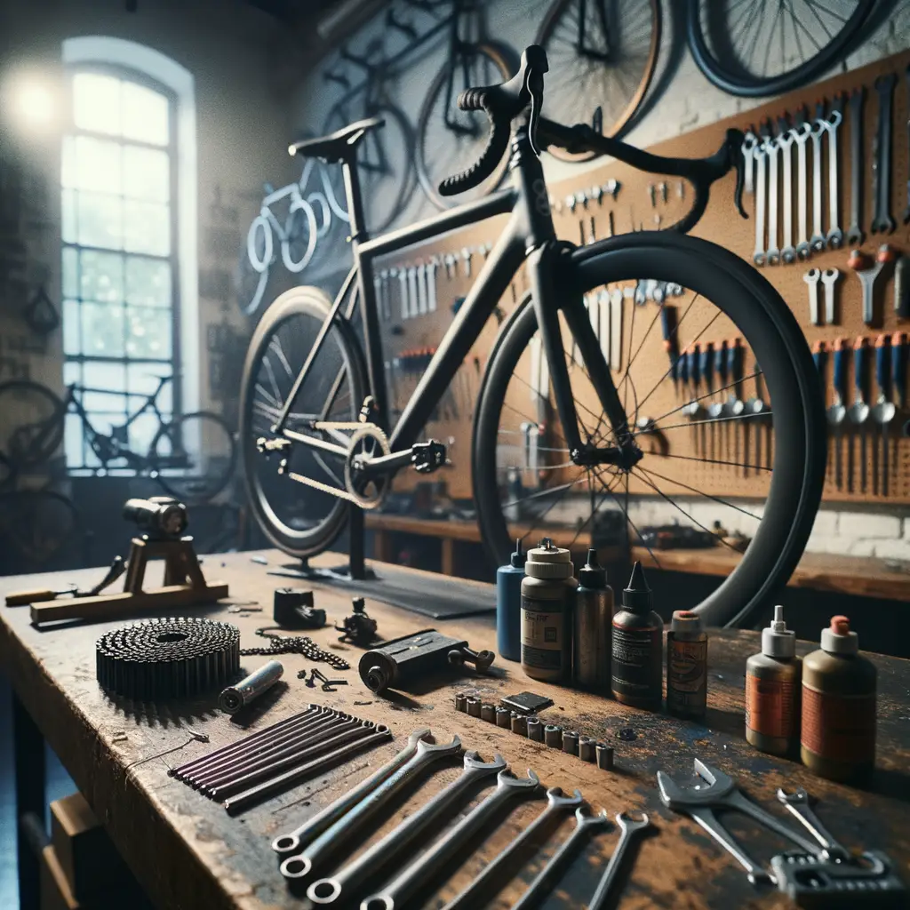 Bicycle mechanic reviewing customer feedback while working on bike repair